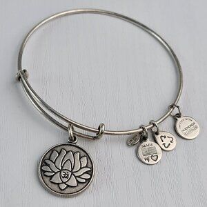 Alex And Ani Lotus Charm Expandable Bangle Bracelet 7.25 Inch Silver-Tone
